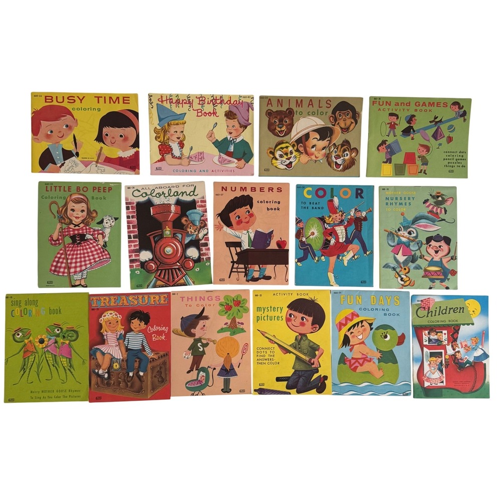 15pc Vintage Lowe Children's Coloring Activity Books Nursery Rhyme